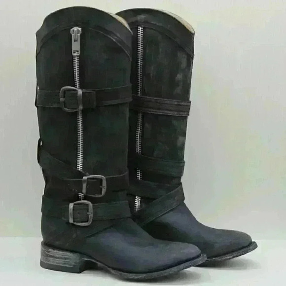 Stetson Women's Black Distressed Leather Tall Riding Zipper Boots Size US 7.5 - Picture 2 of 12